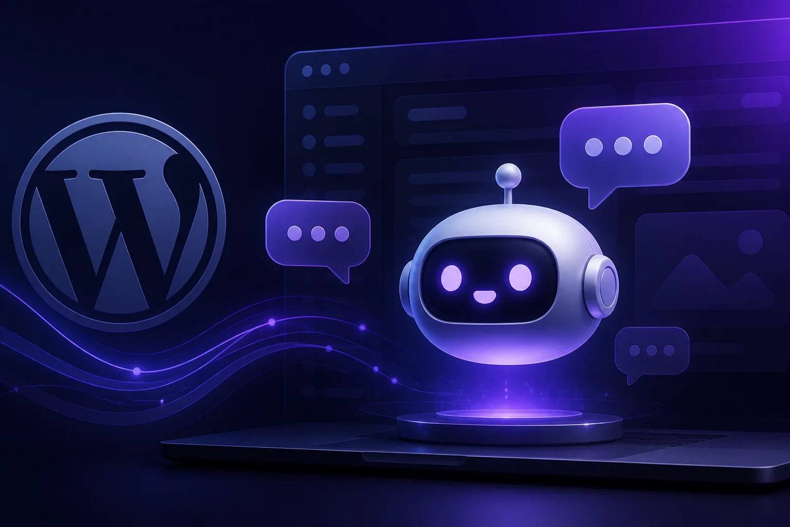 Illustration of AI chatbot integrated with a WordPress website, enhancing communication and lead capture.
