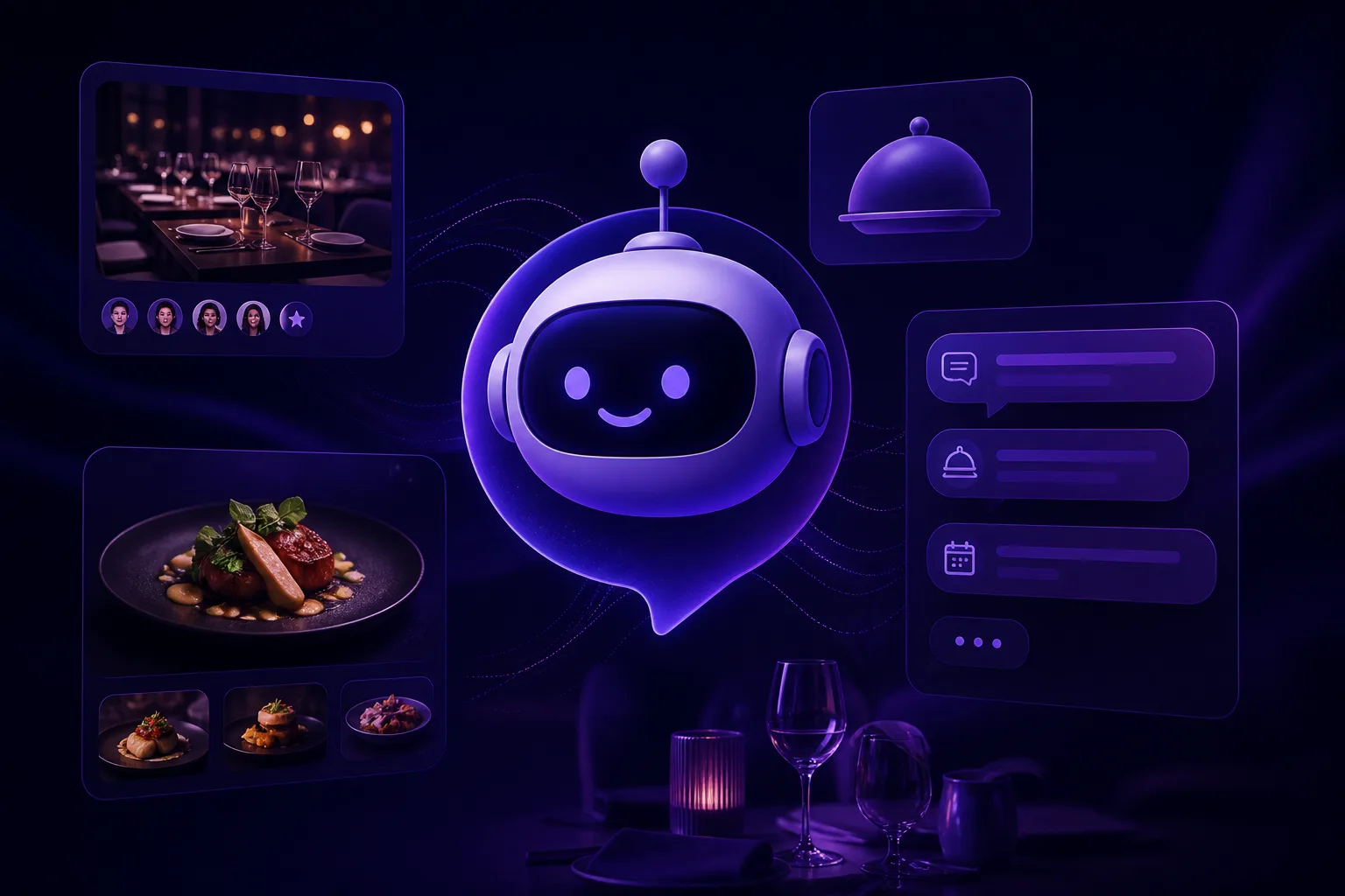 AI chatbot assisting a restaurant with managing reservations and enhancing customer service on a digital interface.