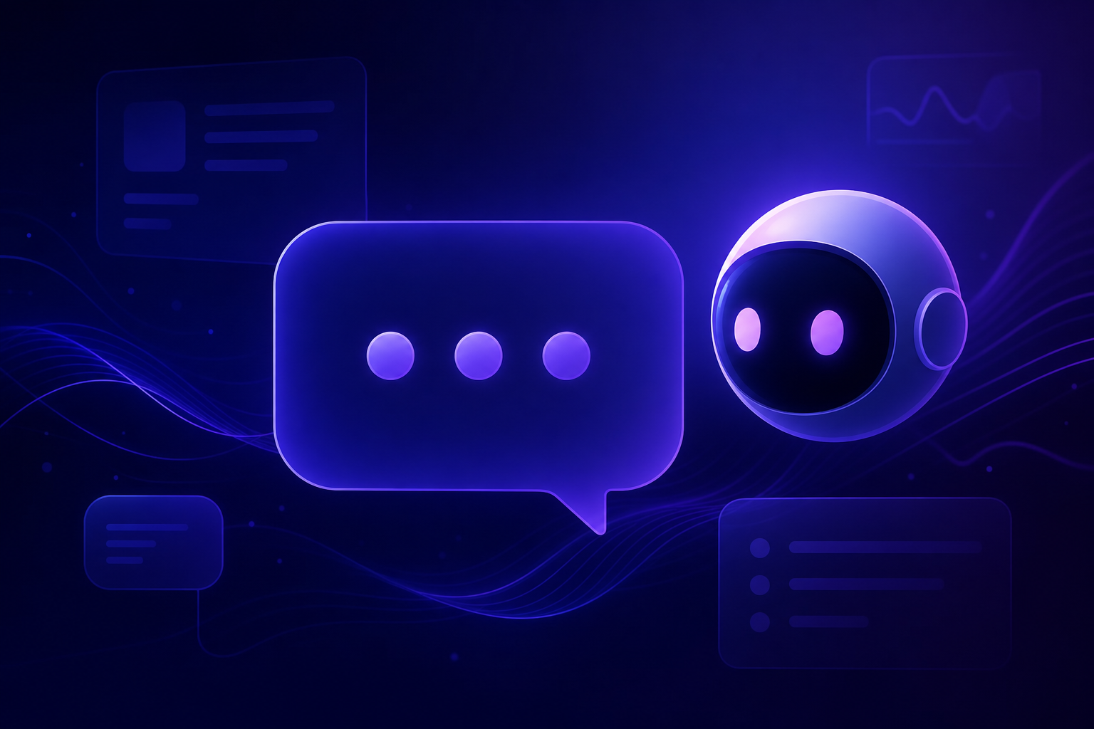 AI chatbot showcasing efficiency over live chat with abstract digital interface on screen.