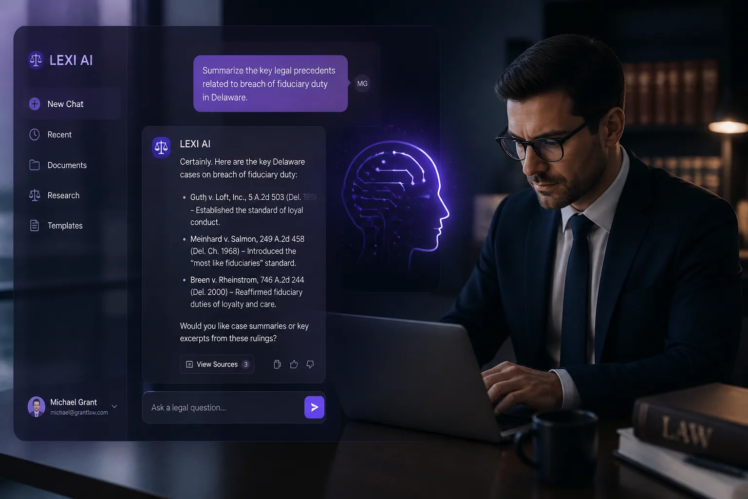 Chatbot for lawyers automating client intake processes in a modern office setting.