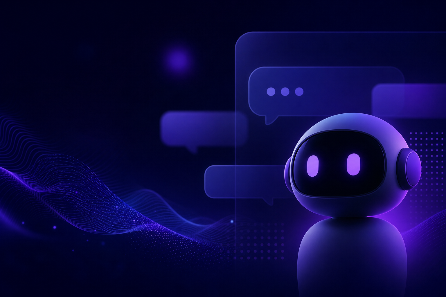A modern UI illustration demonstrating how to train a chatbot on your website with indigo and violet gradients.